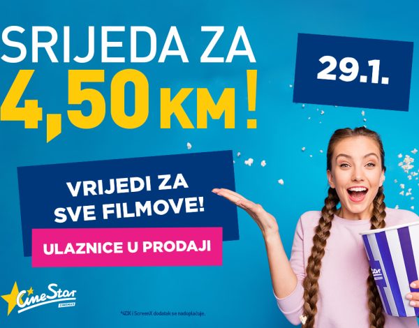 U srijedu 29. januara u CineStaru ulaznice samo 4,50 KM!